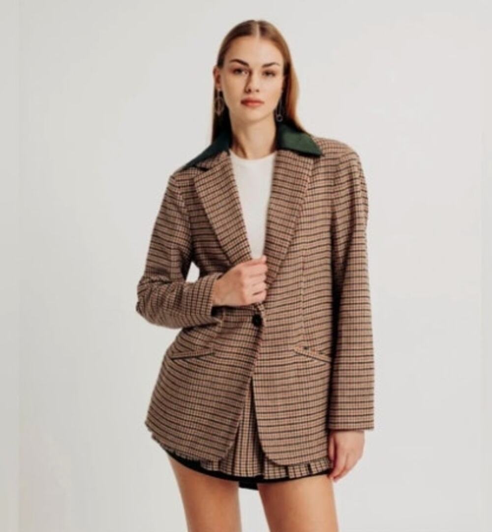 Torn By Ronny Kobo Anok Houndstooth Oversized Boyfriend Blazer Jacket Size M